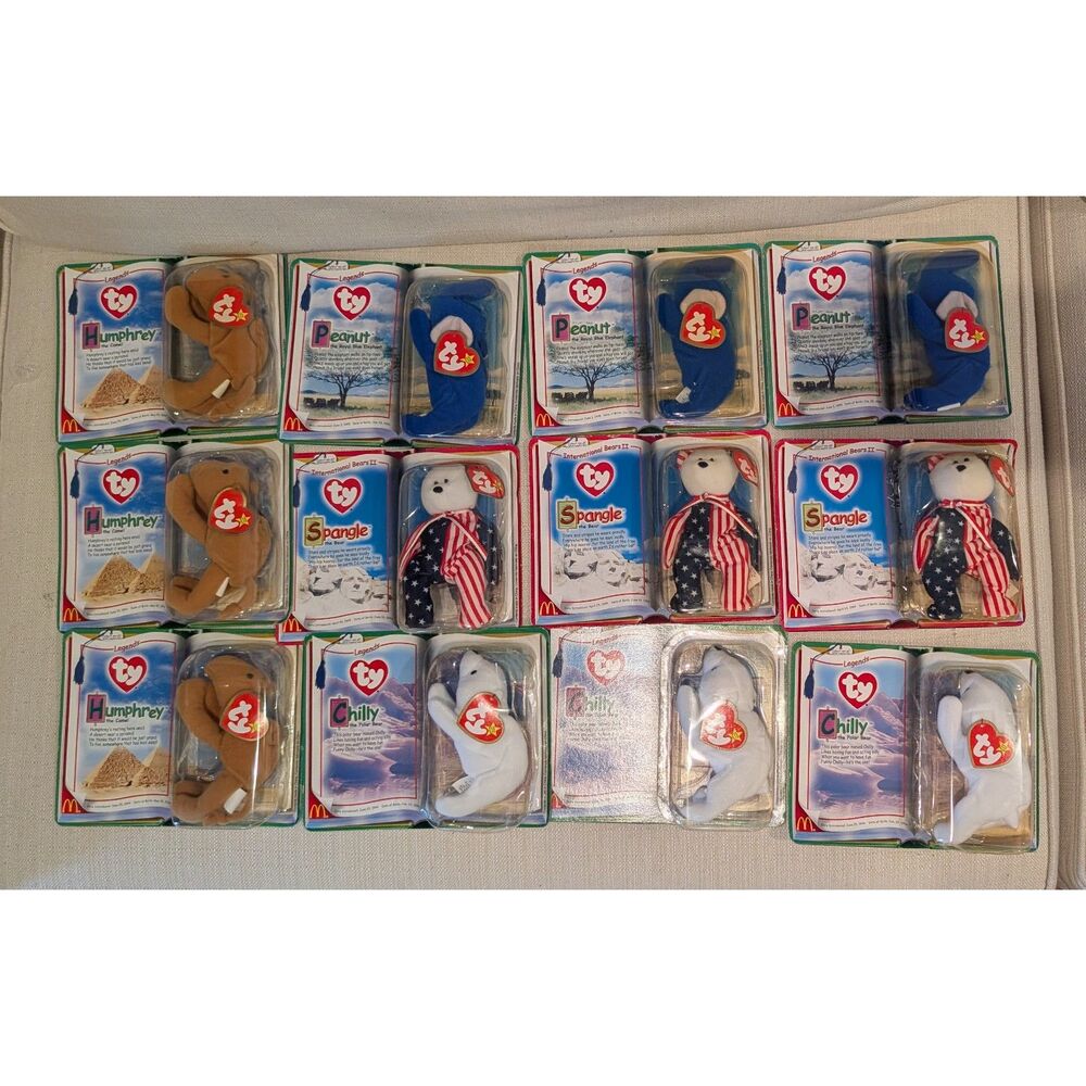 McDonalds Ty Teenie Beanie Babies Lot of 12 • Sealed • Peanut Humphrey Spangle